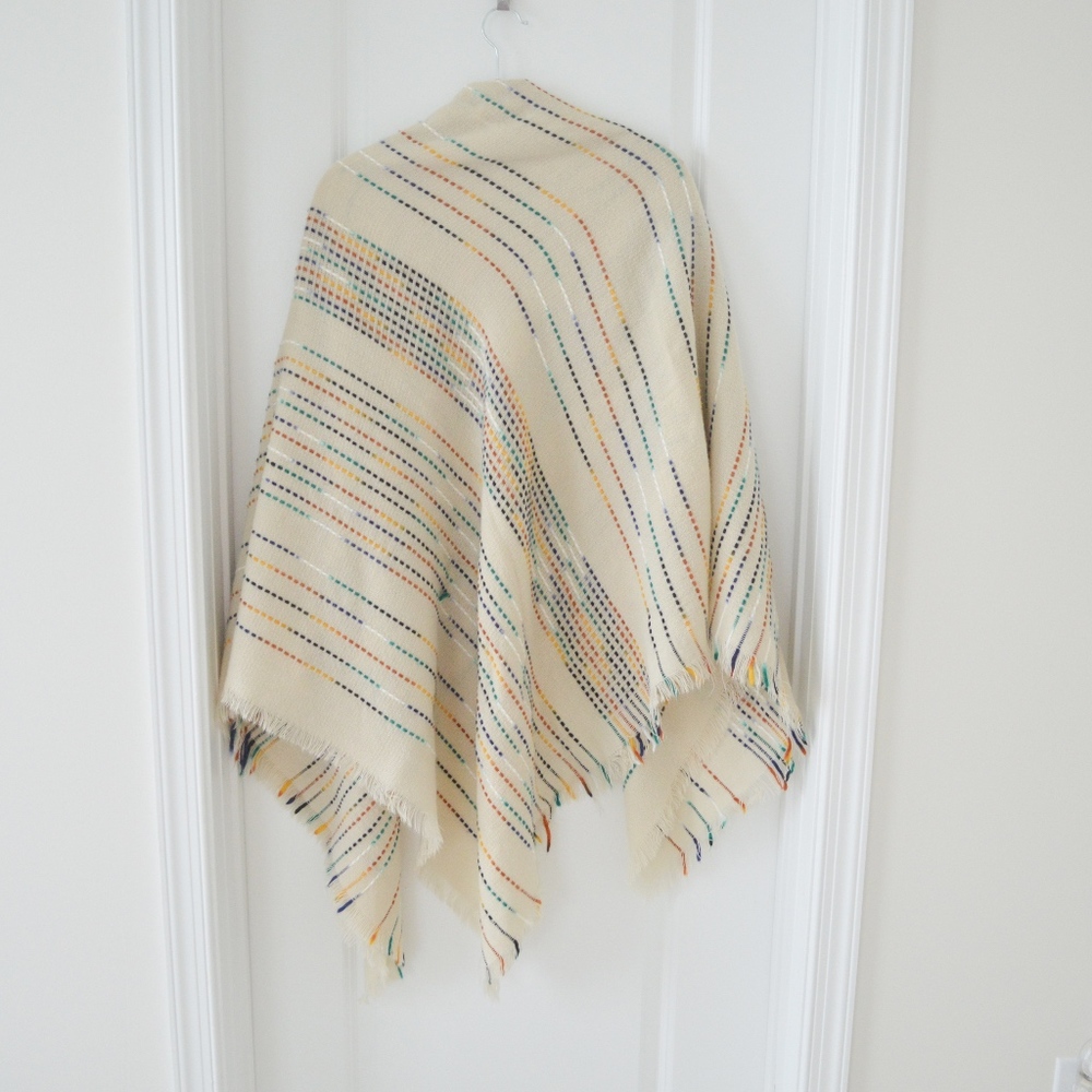 Cream and Multi Color Thread Blanket Scarf - Picture 3 of 5